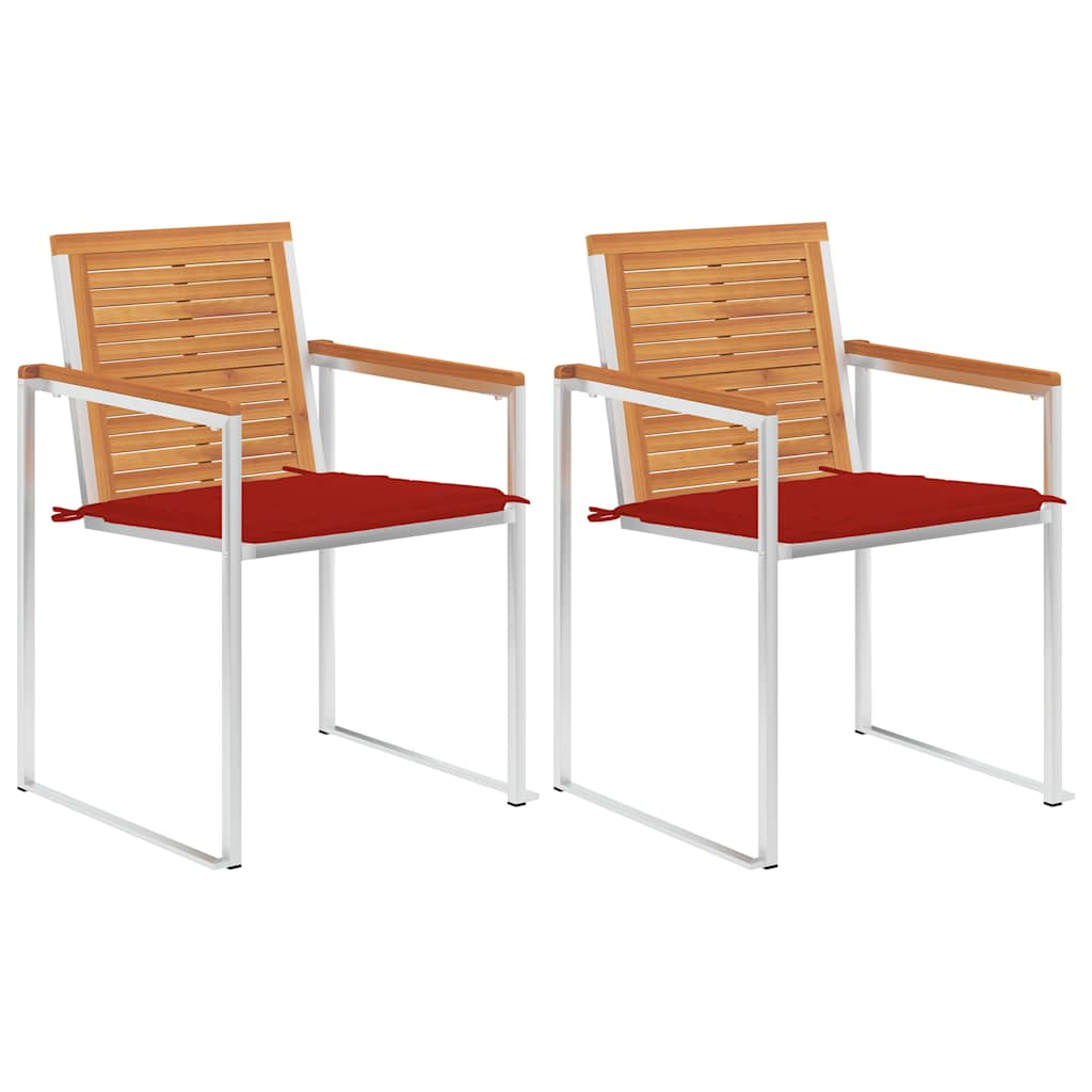 vidaXL Καρέκλες Κήπου 2 τεμ. Μασίφ Ξύλο Ακακίας/Ατσάλι με Μαξιλάρια