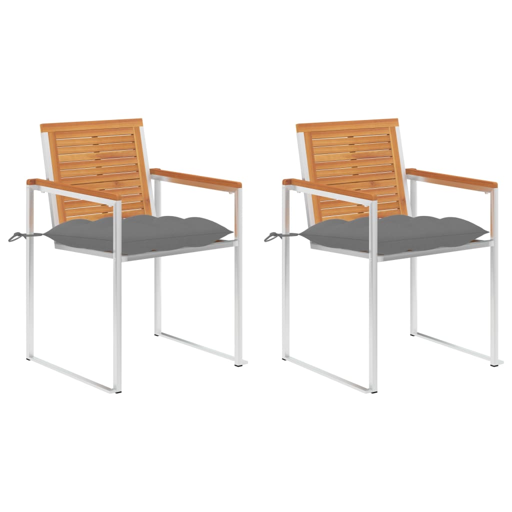 vidaXL Καρέκλες Κήπου 2 τεμ. Μασίφ Ξύλο Ακακίας/Ατσάλι με Μαξιλάρια