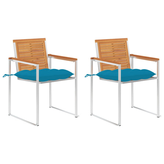 vidaXL Καρέκλες Κήπου 2 τεμ. Μασίφ Ξύλο Ακακίας/Ατσάλι με Μαξιλάρια