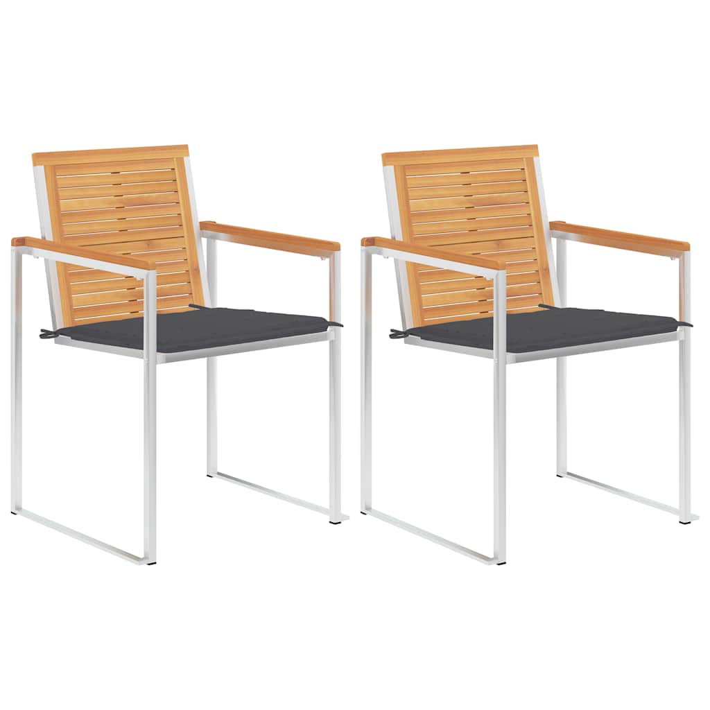 vidaXL Καρέκλες Κήπου 2 τεμ. από Μασίφ Ξύλο Teak/Ατσάλι με Μαξιλάρια