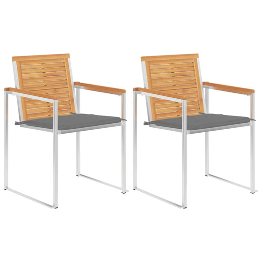 vidaXL Καρέκλες Κήπου 2 τεμ. από Μασίφ Ξύλο Teak/Ατσάλι με Μαξιλάρια