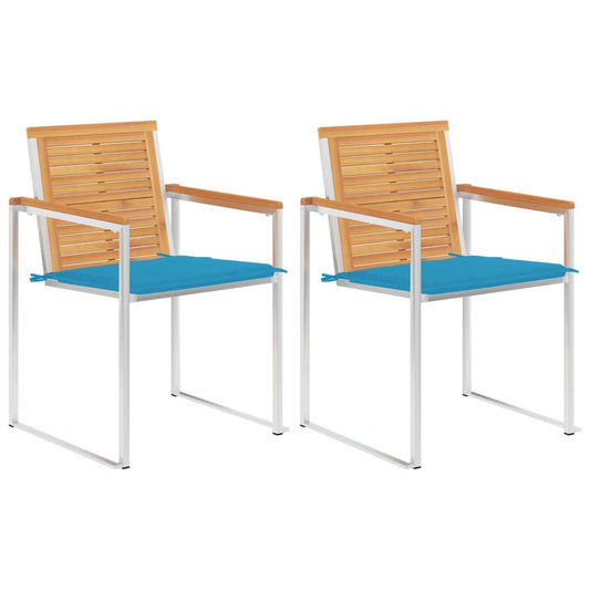 vidaXL Καρέκλες Κήπου 2 τεμ. από Μασίφ Ξύλο Teak/Ατσάλι με Μαξιλάρια