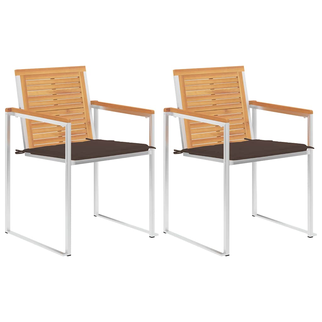 vidaXL Καρέκλες Κήπου 2 τεμ. από Μασίφ Ξύλο Teak/Ατσάλι με Μαξιλάρια