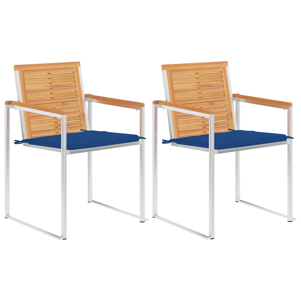 vidaXL Καρέκλες Κήπου 2 τεμ. από Μασίφ Ξύλο Teak/Ατσάλι με Μαξιλάρια