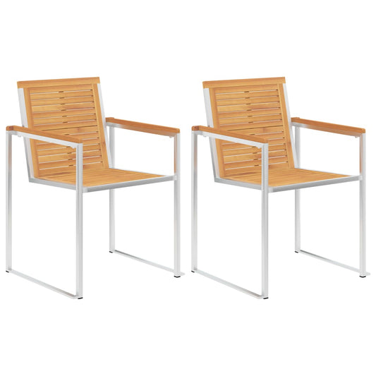 vidaXL Καρέκλες Κήπου 2 τεμ. από Μασίφ Ξύλο Teak/Ατσάλι με Μαξιλάρια