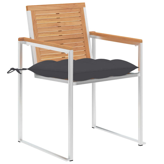 vidaXL Καρέκλες Κήπου 2 τεμ. από Μασίφ Ξύλο Teak/Ατσάλι με Μαξιλάρια
