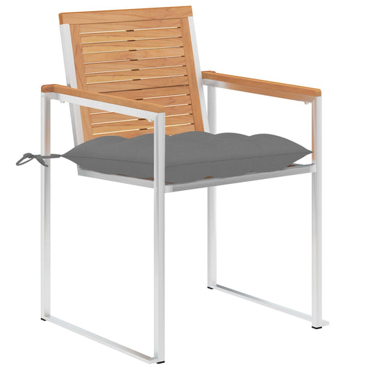 vidaXL Καρέκλες Κήπου 2 τεμ. από Μασίφ Ξύλο Teak/Ατσάλι με Μαξιλάρια