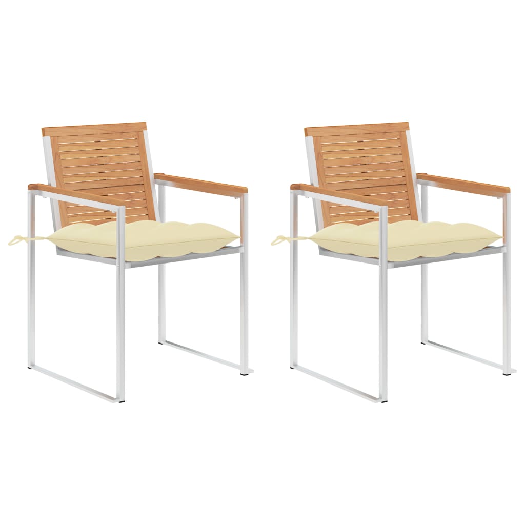 vidaXL Καρέκλες Κήπου 2 τεμ. από Μασίφ Ξύλο Teak/Ατσάλι με Μαξιλάρια