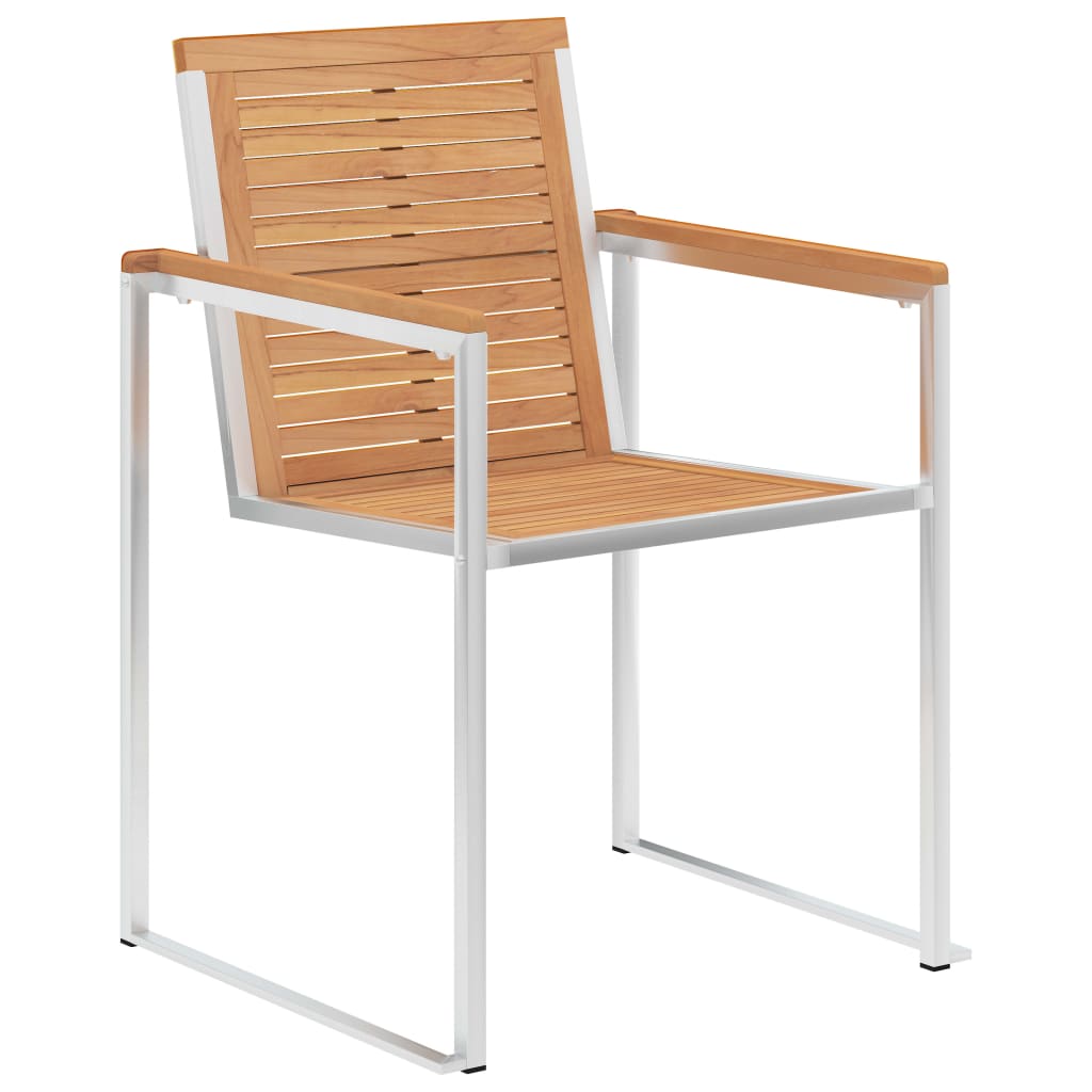 vidaXL Καρέκλες Κήπου 2 τεμ. από Μασίφ Ξύλο Teak/Ατσάλι με Μαξιλάρια