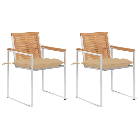 vidaXL Καρέκλες Κήπου 2 τεμ. από Μασίφ Ξύλο Teak/Ατσάλι με Μαξιλάρια