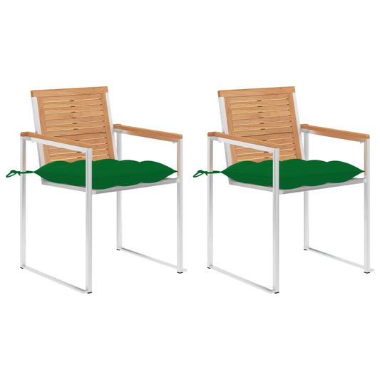 vidaXL Καρέκλες Κήπου 2 τεμ. από Μασίφ Ξύλο Teak/Ατσάλι με Μαξιλάρια