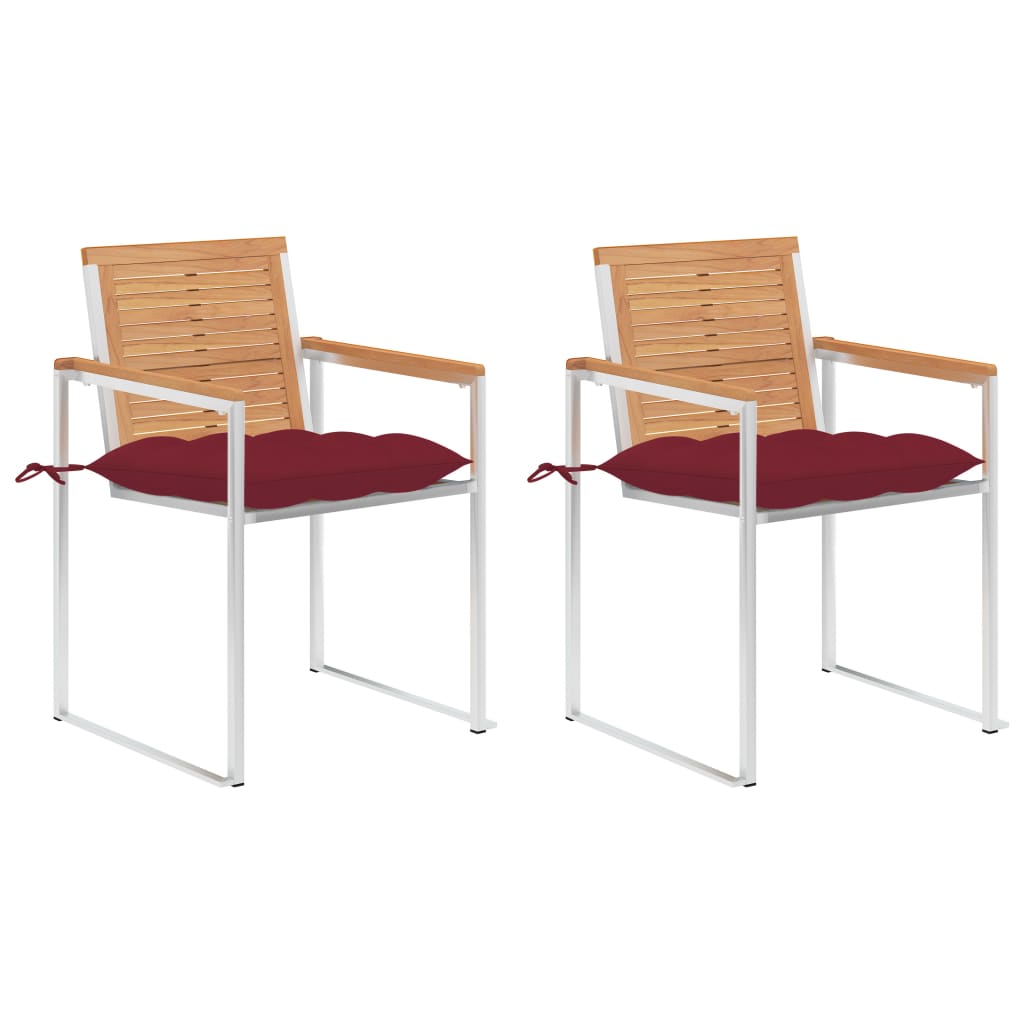 vidaXL Καρέκλες Κήπου 2 τεμ. από Μασίφ Ξύλο Teak/Ατσάλι με Μαξιλάρια
