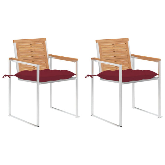 vidaXL Καρέκλες Κήπου 2 τεμ. από Μασίφ Ξύλο Teak/Ατσάλι με Μαξιλάρια