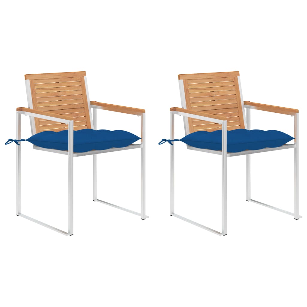 vidaXL Καρέκλες Κήπου 2 τεμ. από Μασίφ Ξύλο Teak/Ατσάλι με Μαξιλάρια