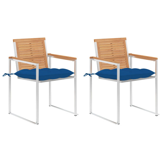 vidaXL Καρέκλες Κήπου 2 τεμ. από Μασίφ Ξύλο Teak/Ατσάλι με Μαξιλάρια