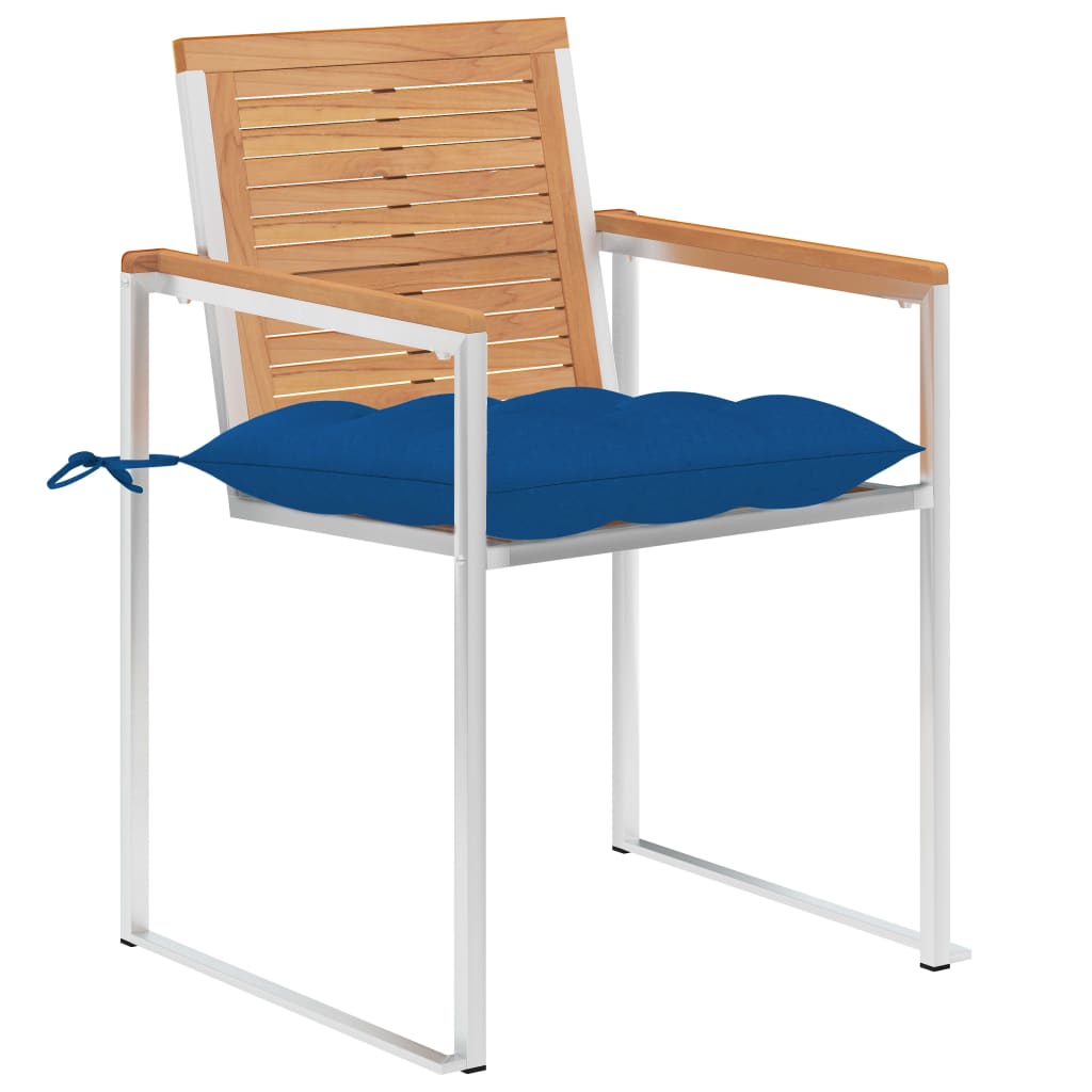 vidaXL Καρέκλες Κήπου 2 τεμ. από Μασίφ Ξύλο Teak/Ατσάλι με Μαξιλάρια