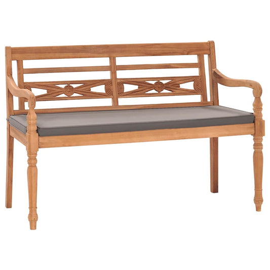 vidaXL Παγκάκι Batavia 120 εκ. Μασίφ Ξύλο Teak & Σκούρο Γκρι Μαξιλάρι