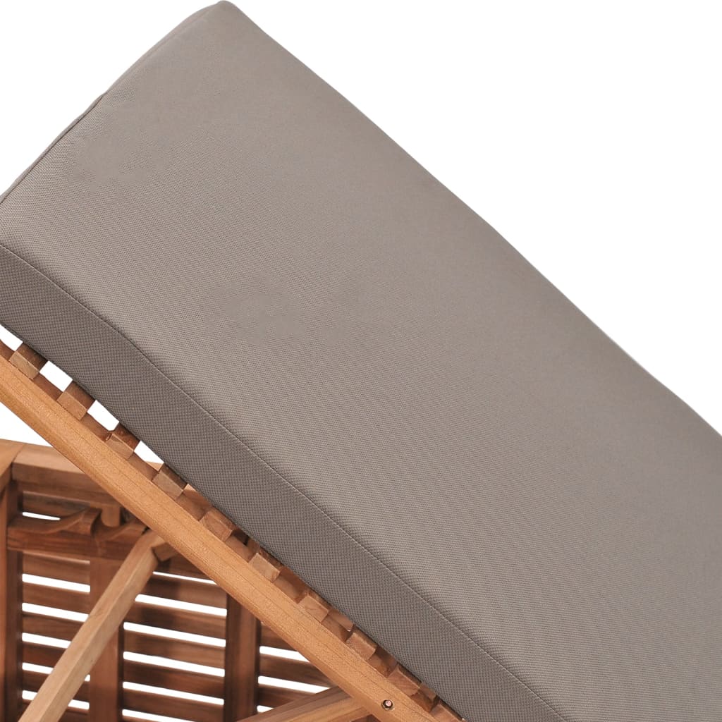 vidaXL Ξαπλώστρα από Μασίφ Ξύλο Teak με Σκούρο Γκρι Μαξιλάρι