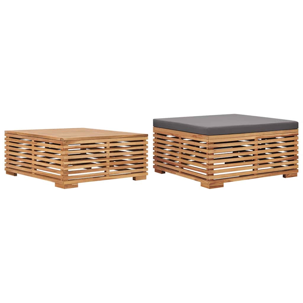 vidaXL Σετ Τραπέζι Κήπου & Υποπόδιο Μασίφ Ξύλο Teak με Γκρι Μαξιλάρι