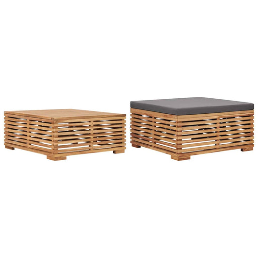 vidaXL Σετ Τραπέζι Κήπου & Υποπόδιο Μασίφ Ξύλο Teak με Γκρι Μαξιλάρι
