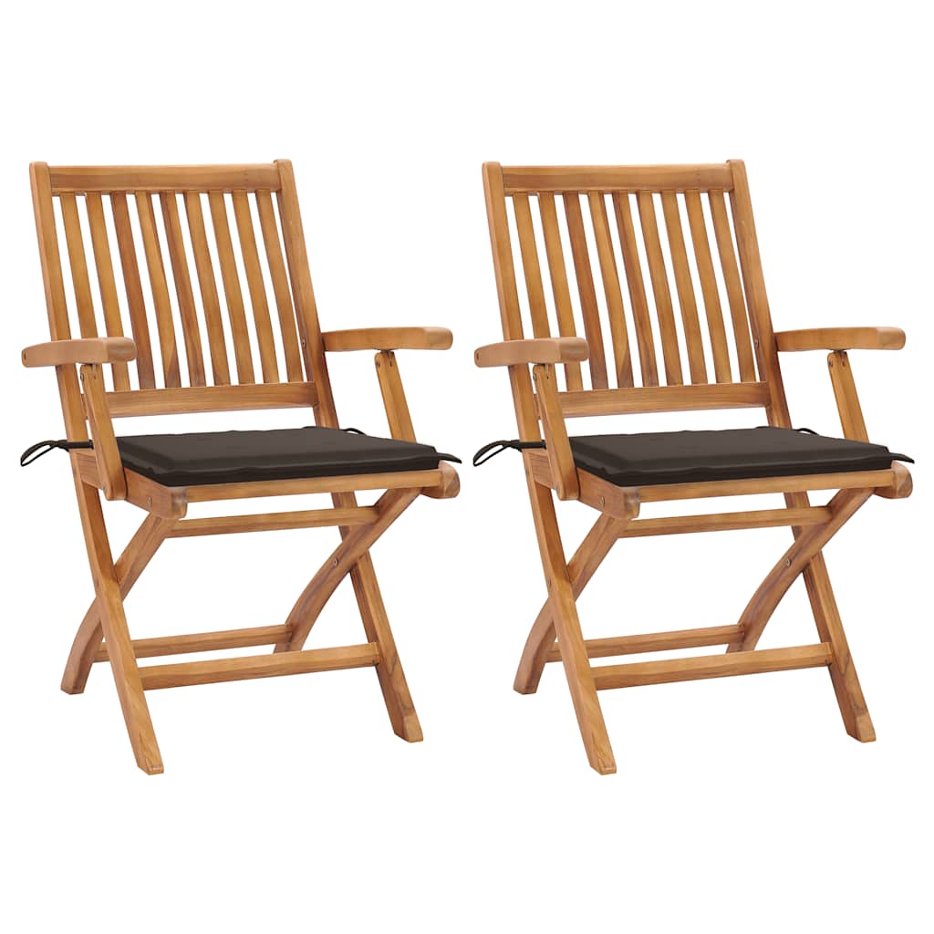 vidaXL Καρέκλες Κήπου 2 τεμ. από Μασίφ Ξύλο Teak με Taupe Μαξιλάρια