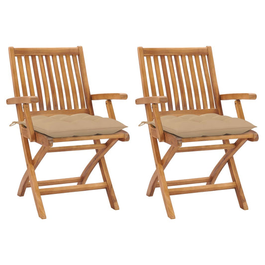 vidaXL Καρέκλες Κήπου 2 τεμ. από Μασίφ Ξύλο Teak με Μπεζ Μαξιλάρια