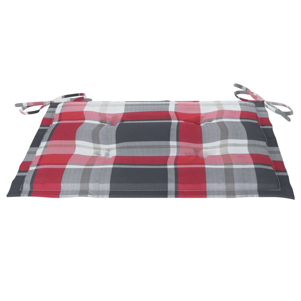 vidaXL Καρέκλες Κήπου 2 τεμ. Μασίφ Ξύλο Teak με Κόκκινα Καρό Μαξιλάρια