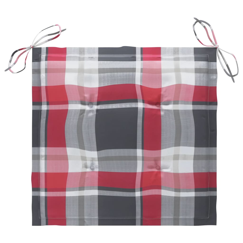 vidaXL Καρέκλες Κήπου 2 τεμ. Μασίφ Ξύλο Teak με Κόκκινα Καρό Μαξιλάρια