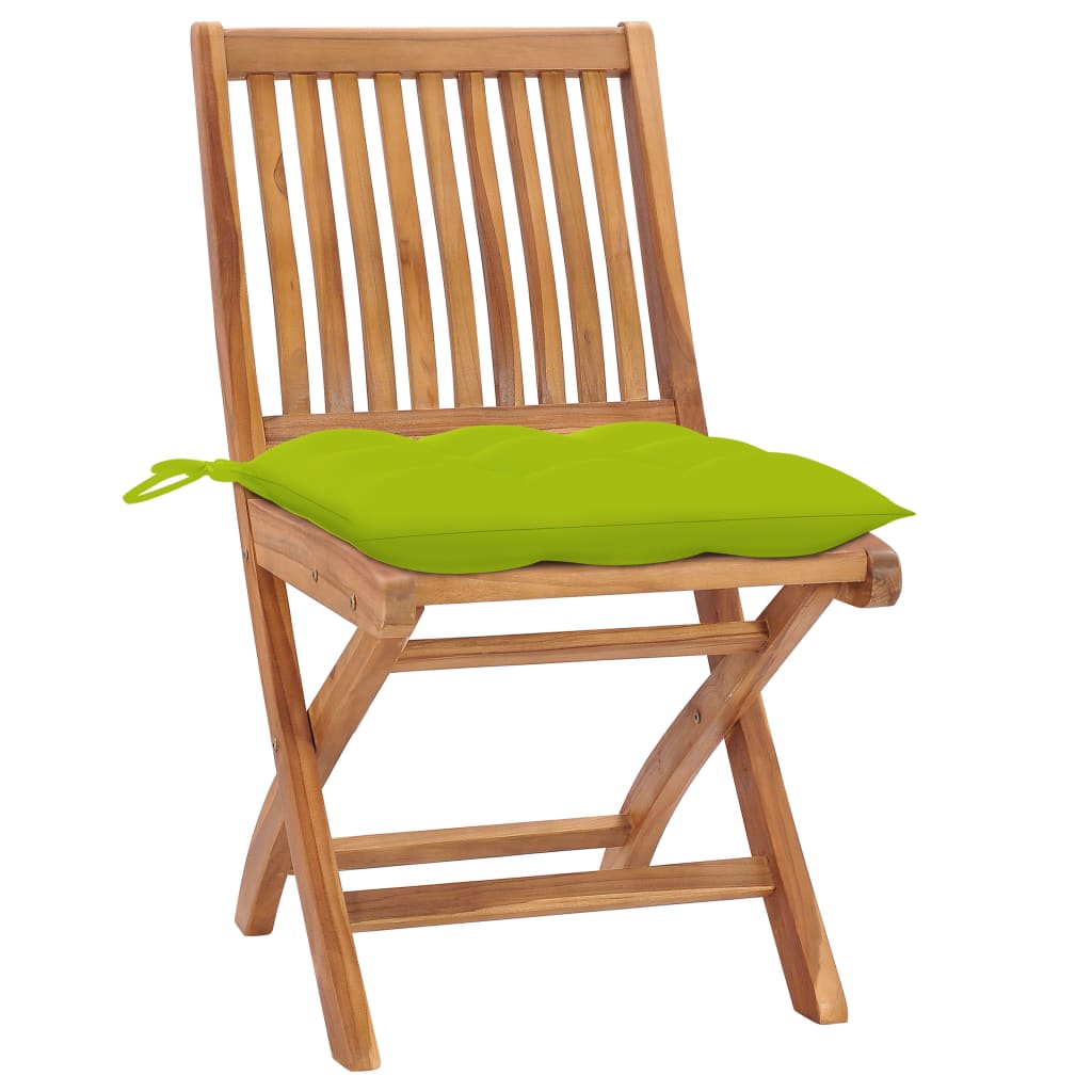 vidaXL Καρέκλες Κήπου 2 τεμ. Μασίφ Ξύλο Teak με Φωτ. Πράσινα Μαξιλάρια