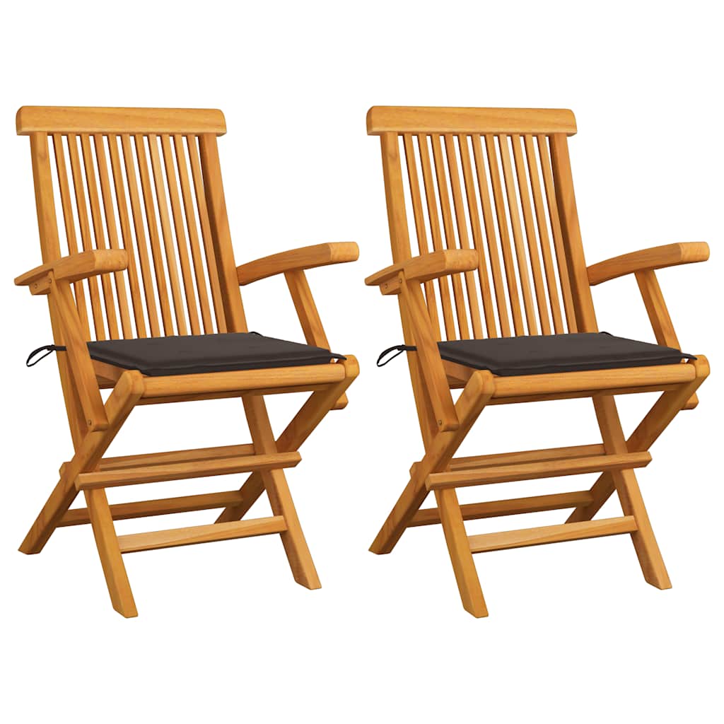 vidaXL Καρέκλες Κήπου 2 τεμ. από Μασίφ Ξύλο Teak με Taupe Μαξιλάρια