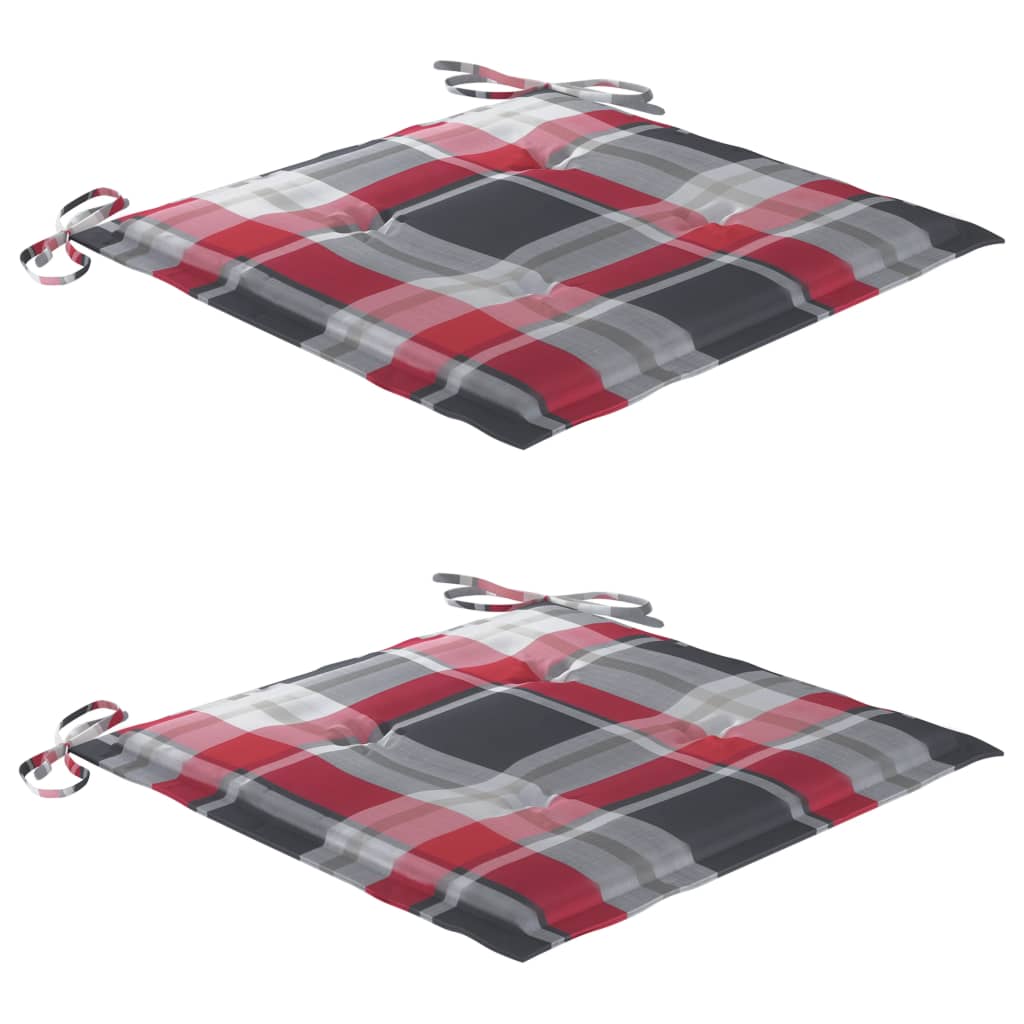 vidaXL Καρέκλες Κήπου 2 τεμ. Μασίφ Ξύλο Teak με Κόκκινα Καρό Μαξιλάρια