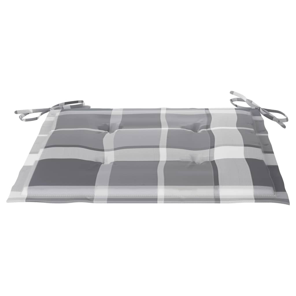 vidaXL Καρέκλες Κήπου 2 τεμ. Μασίφ Ξύλο Teak με Γκρι Καρό Μαξιλάρια