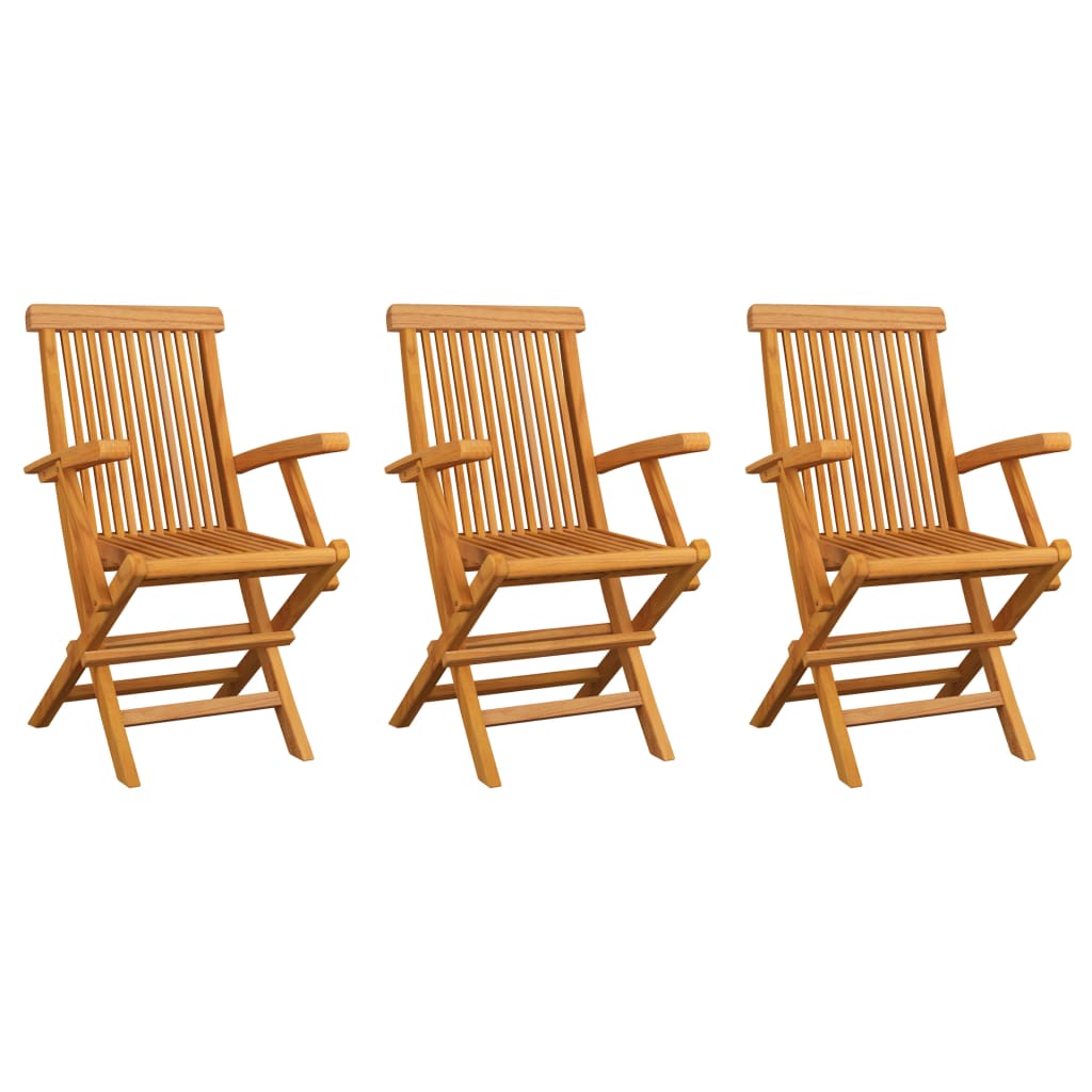 vidaXL Καρέκλες Κήπου 3 τεμ. από Μασίφ Ξύλο Teak με Μπλε Μαξιλάρια