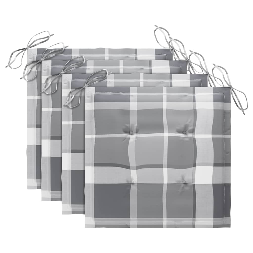 vidaXL Καρέκλες Κήπου 4 τεμ. Μασίφ Ξύλο Teak με Γκρι Καρό Μαξιλάρια