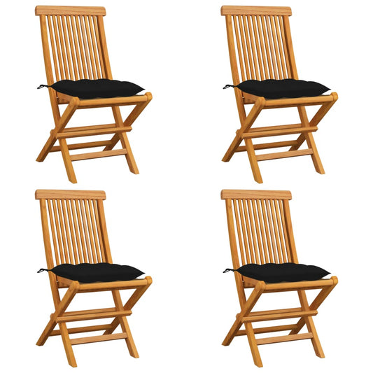 vidaXL Καρέκλες Κήπου 4 τεμ. από Μασίφ Ξύλο Teak με Μαύρα Μαξιλάρια