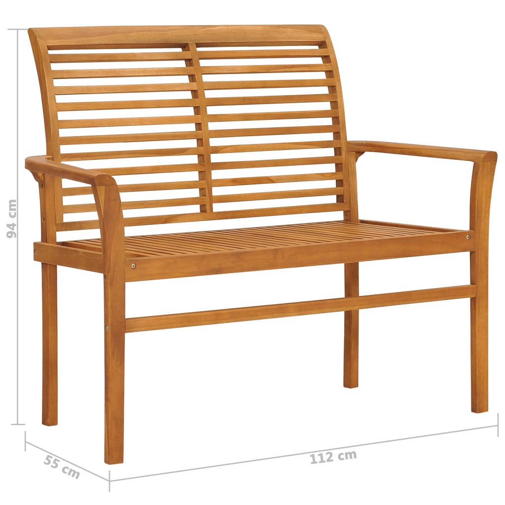 vidaXL Παγκάκι Κήπου 112 εκ. Μασίφ Ξύλο Teak με Γκρι Καρό Μαξιλάρι