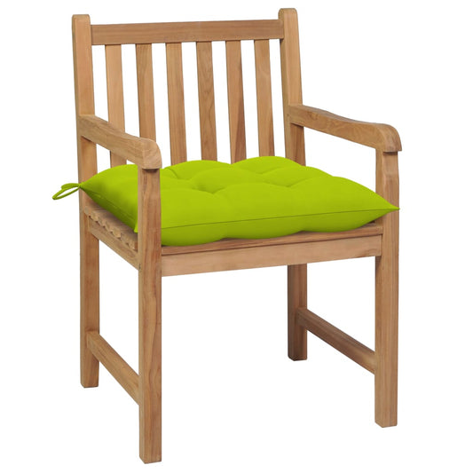 vidaXL Καρέκλες Κήπου 2 τεμ. από Ξύλο Teak με Φωτ. Πράσινα Μαξιλάρια