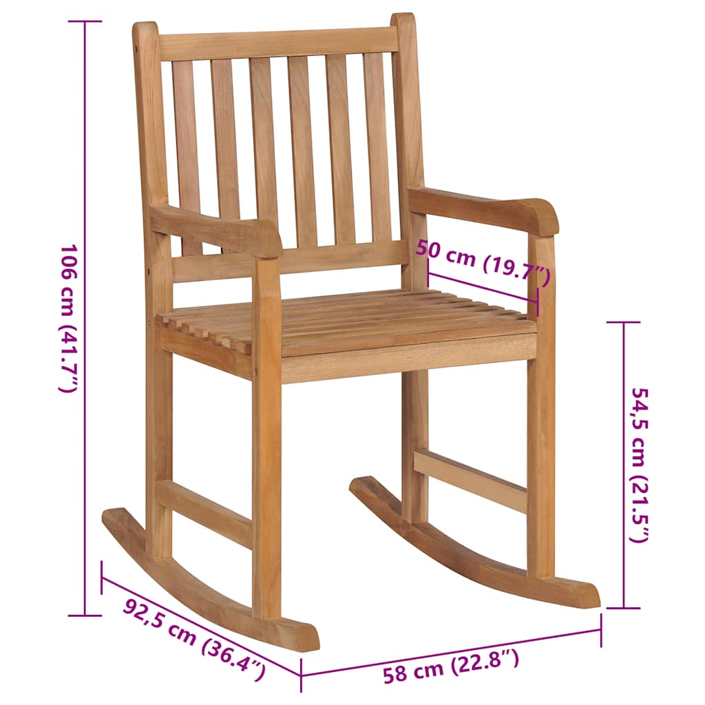 vidaXL Πολυθρόνα Κουνιστή από Μασίφ Ξύλο Teak με Ανθρακί Μαξιλάρι