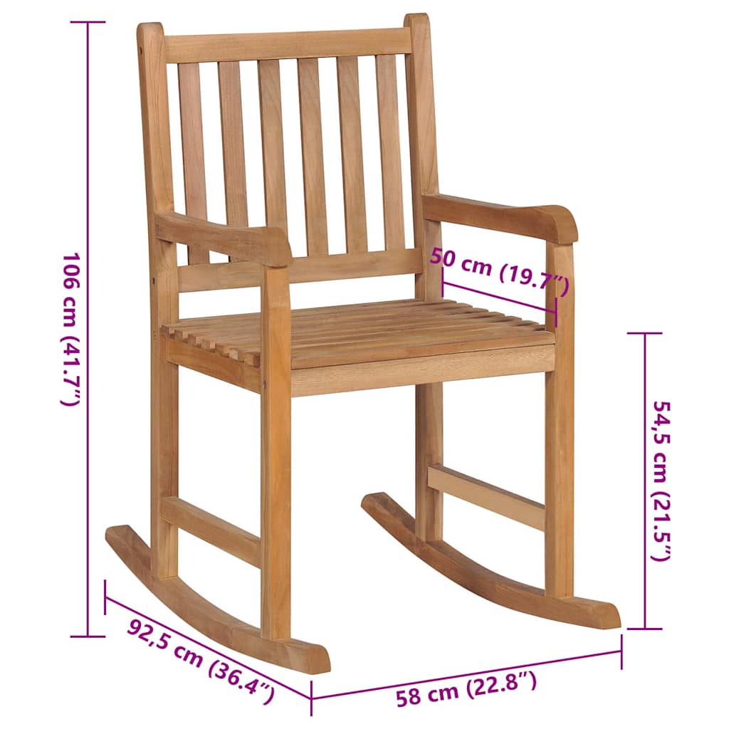 vidaXL Πολυθρόνα Κουνιστή από Μασίφ Ξύλο Teak με Κόκκινο Μαξιλάρι
