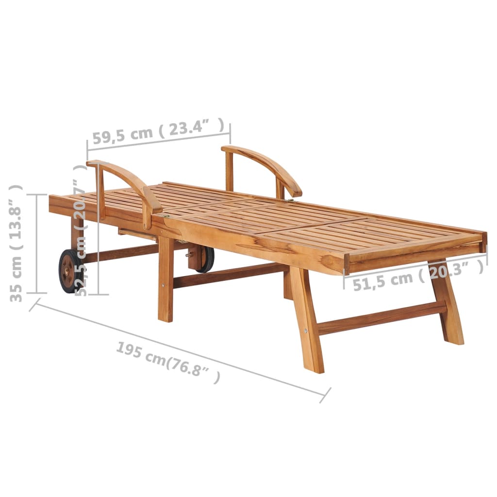 vidaXL Ξαπλώστρα από Μασίφ Ξύλο Teak με Μαξιλάρι με Γκρι Καρό