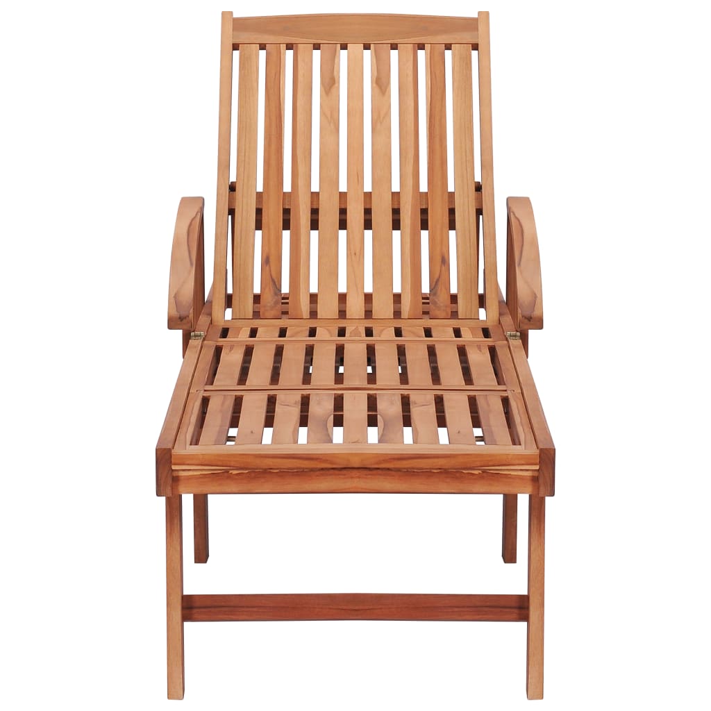 vidaXL Ξαπλώστρα από Μασίφ Ξύλο Teak με Μαξιλάρι με Γκρι Καρό