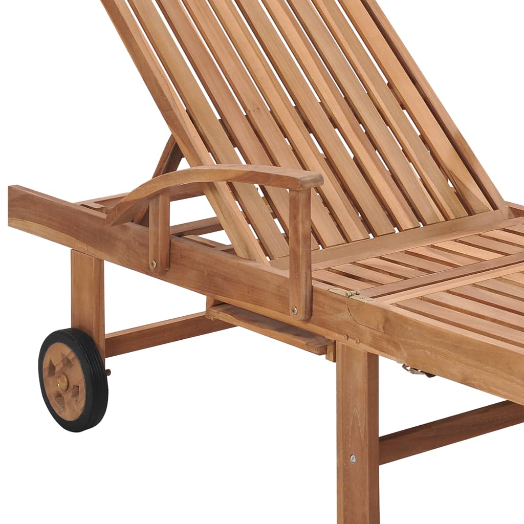 vidaXL Ξαπλώστρα από Μασίφ Ξύλο Teak με Μαξιλάρι με Γκρι Καρό