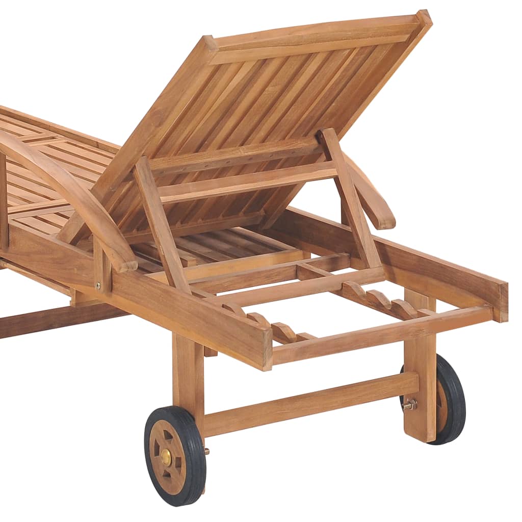 vidaXL Ξαπλώστρα από Μασίφ Ξύλο Teak με Μαξιλάρι με Γκρι Καρό