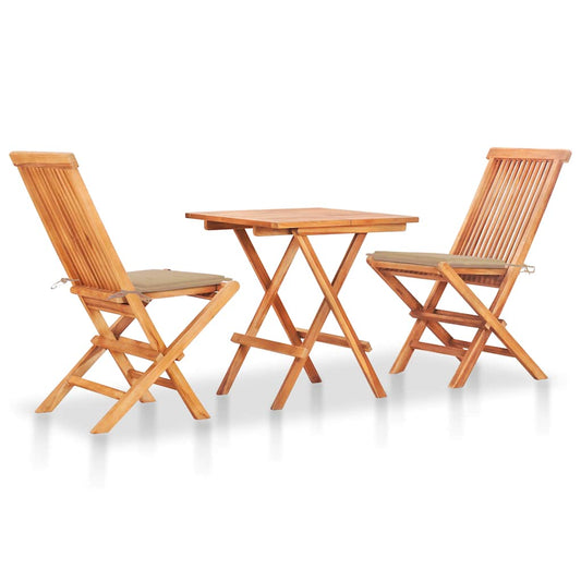 vidaXL Σετ Επίπλων Mπιστρό 3 τεμ. Μασίφ Ξύλο Teak με Μπεζ Μαξιλάρια