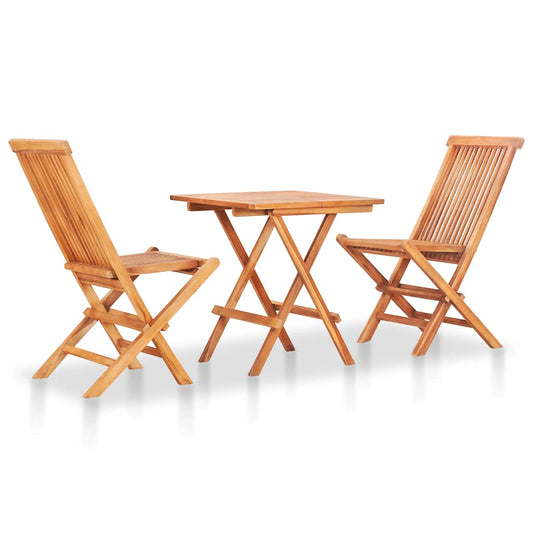 vidaXL Σετ Επίπλων Mπιστρό 3 τεμ. Μασίφ Ξύλο Teak με Μπεζ Μαξιλάρια
