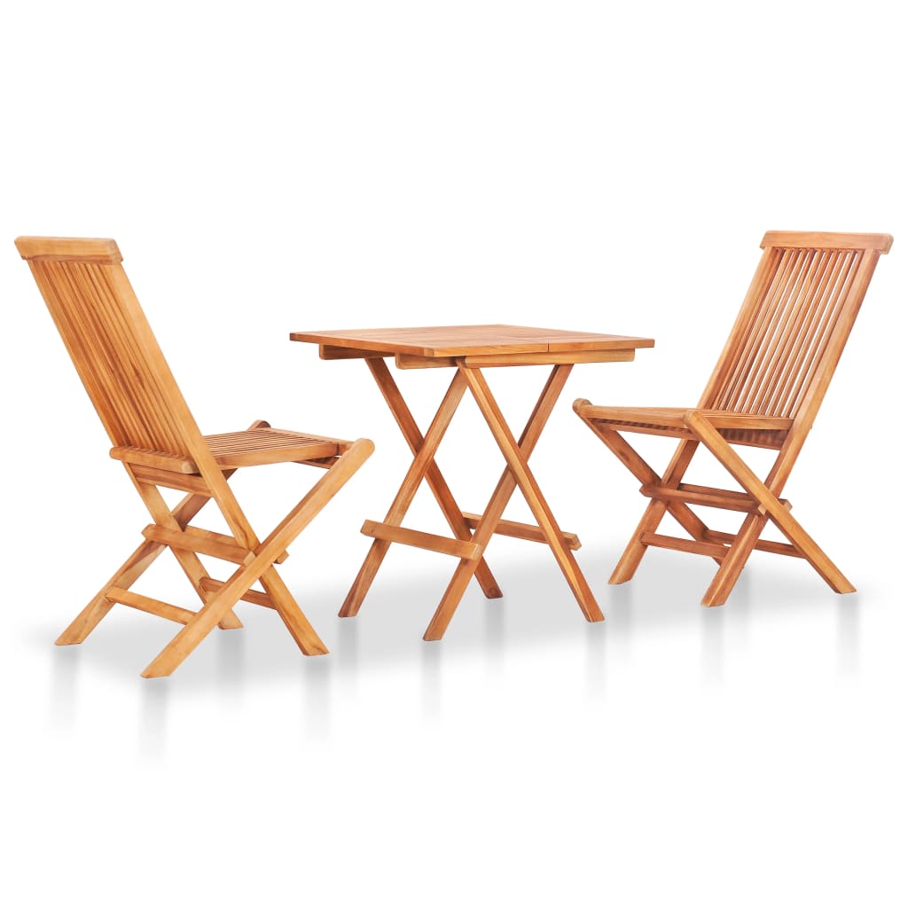 vidaXL Σετ Επίπλων Mπιστρό 3 τεμ. Μασίφ Ξύλο Teak με Πράσινα Μαξιλάρια