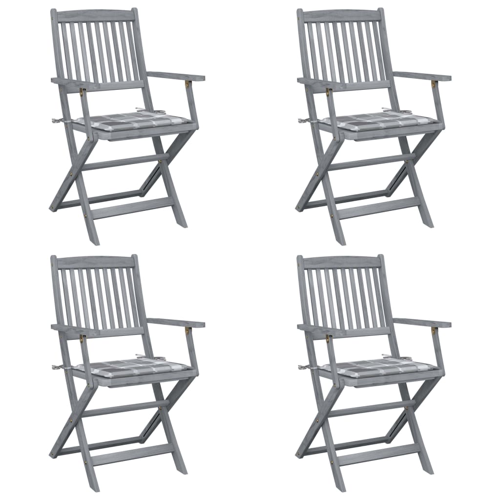 vidaXL Καρέκλες Εξωτ. Χώρου Πτυσσόμενες 4 τεμ Ξύλο Ακακίας & Μαξιλάρια