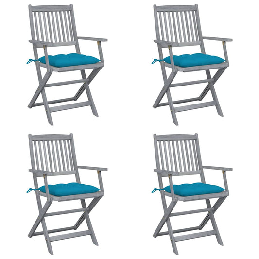 vidaXL Καρέκλες Εξωτ. Χώρου Πτυσσόμενες 4 τεμ Ξύλο Ακακίας & Μαξιλάρια