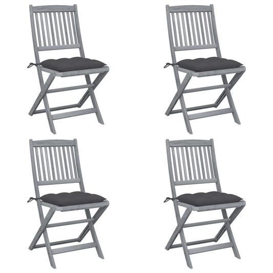 vidaXL Καρέκλες Κήπου Πτυσσόμενες 4 τεμ Μασίφ Ξύλο Ακακίας + Μαξιλάρια