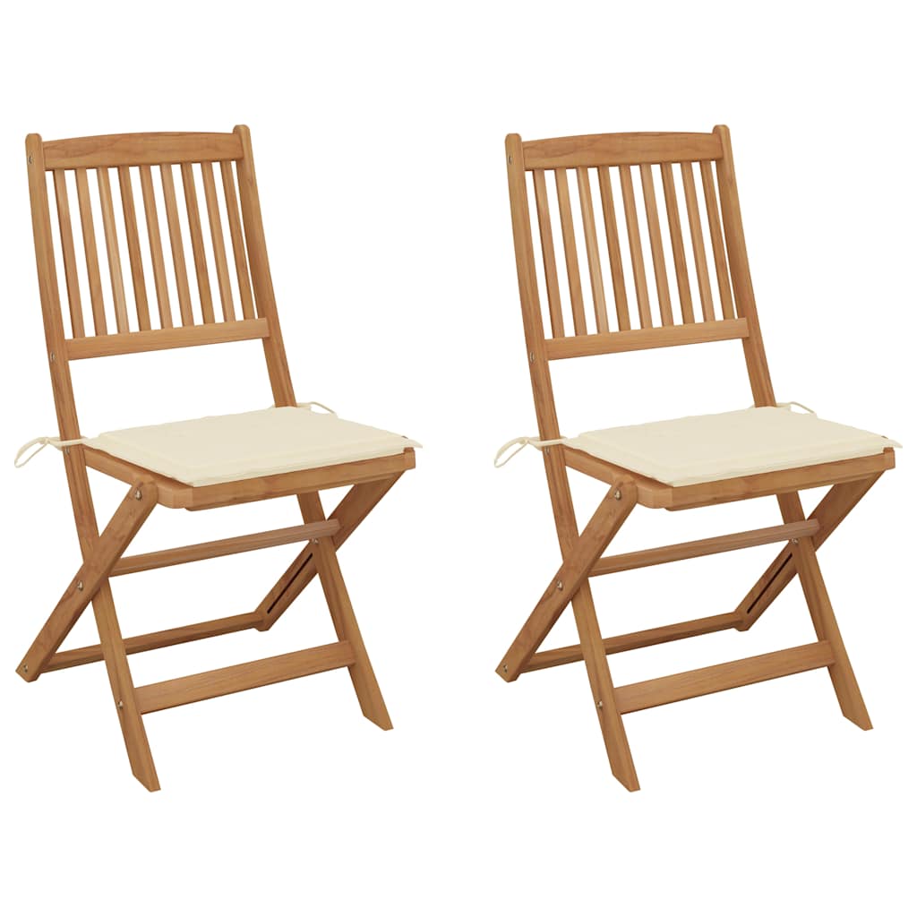 vidaXL Καρέκλες Κήπου Πτυσσόμενες 2 τεμ Μασίφ Ξύλο Ακακίας & Μαξιλάρια